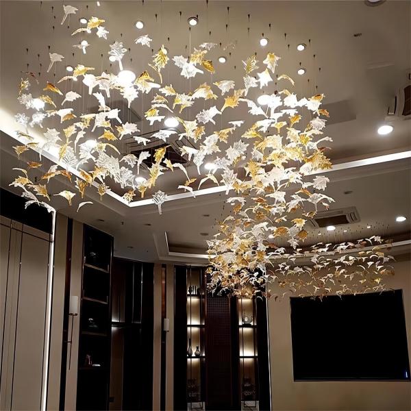 Non Standard Customized Glazed Maple Leaf Chandelier Hotel Banquet Art
