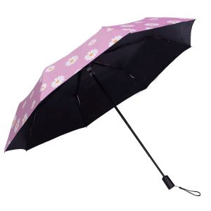 UV Proof Coating 3 Folding Umbrella Pongee With Black Coating