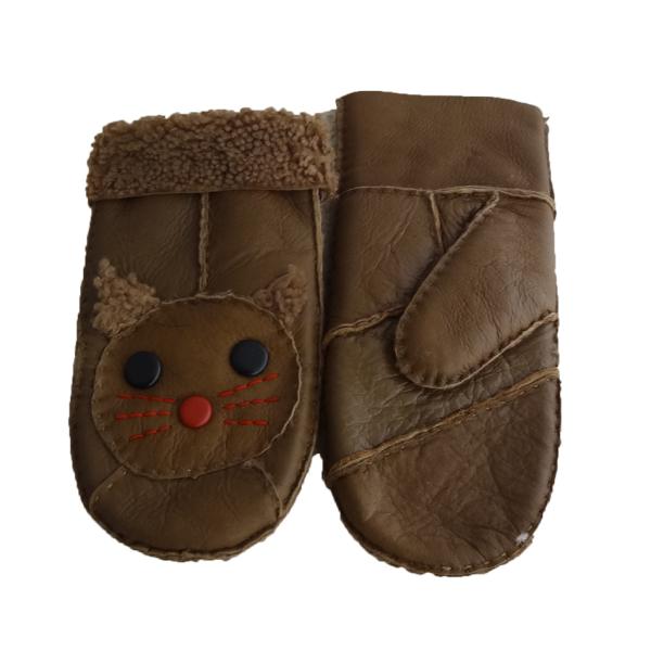 Fashion Cute Sheepskin Girls Leather Gloves , Womens Winter Mittens Classic Style