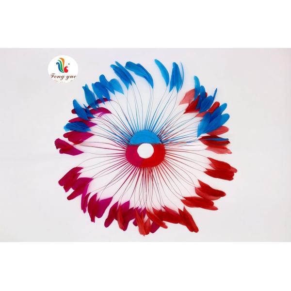 Dyed Pattern Party Decoration Stripped Coque Feather Flower Fan With Wire Accessory