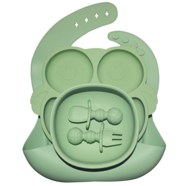 Buy 6 Pcs Silicone Baby Feeding Plates Sets With Cup Bib Fork Spoon MHC Tableware Nontoxic at wholesale prices