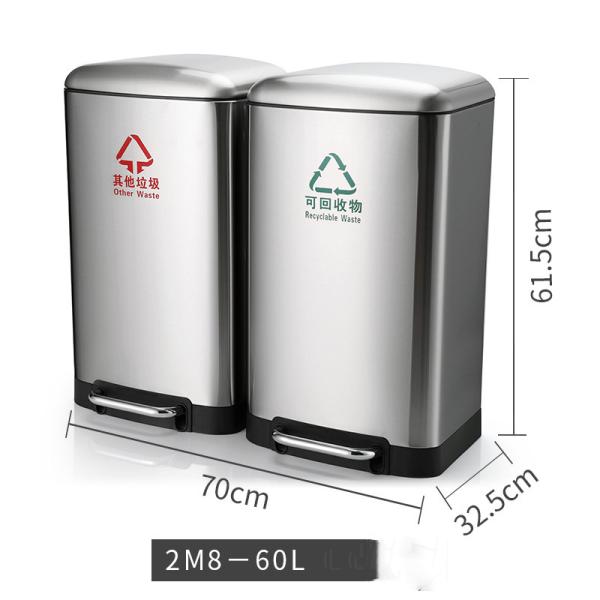 Commercial Stainless Steel Iron Separating Industrial Hotel Street Trash Bin Outdoor with Pedal