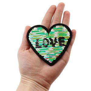 luxury patches customized patches wholesale heart reversible sequin patch
