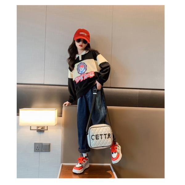 Children's Spring and Autumn clothing matching color warm casual jumper cartoon printed hoodie Korean two-piece set