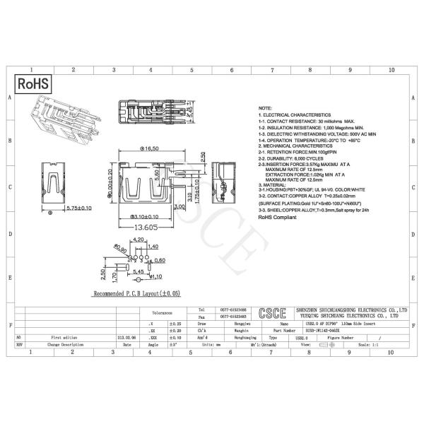 Side Insert USB Male Female Connector L10mm USB 2.0 Voltage Rating 30V Max