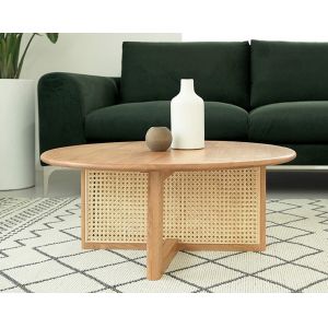 Creative Round Rattan Wooden Tea Table 20mm Thick White Oak