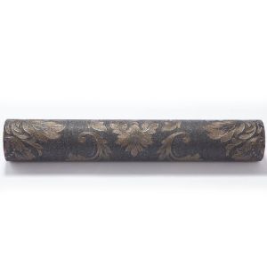 Removable Victorian Damask Wallpaper Embossed Black and Golden Pattern , 0.53