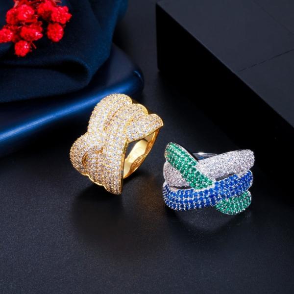 Colorful Rainbow CZ Gold Ring For Women Girls Fashion Engagement Wedding Ring Band Charm Party Ring Jewelry