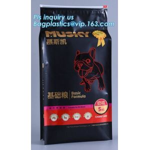 Slider Zipper Side Gusset plastic Dog Pet Food Packaging Bag, 1kg 4kg 15kg flat