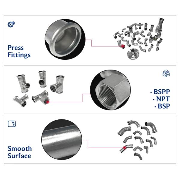 Female Thread Npt bspt bsp Standard Stainless Steel SCH 10 40 Press Pipe Fittings