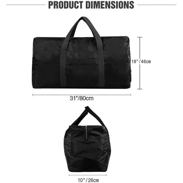 Extra Large Black 96L Foldable Lightweight Duffel Travel Bag With Zipper