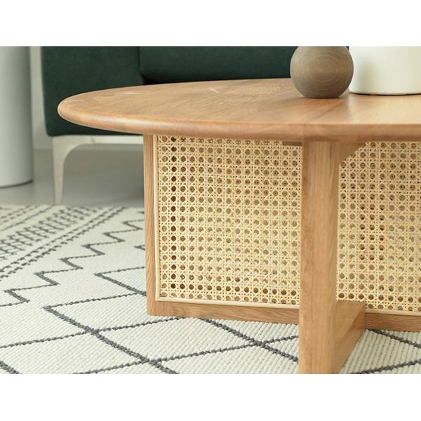 Creative Round Rattan Wooden Tea Table 20mm Thick White Oak