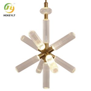 Postmodern Crystal Carved Glass Snowflake Rice Chandelier Villa Duplex Staircase