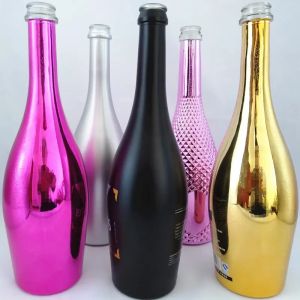 Custom Glass Bottle Round 750ml Empty Gold Plated Champagne Bottle