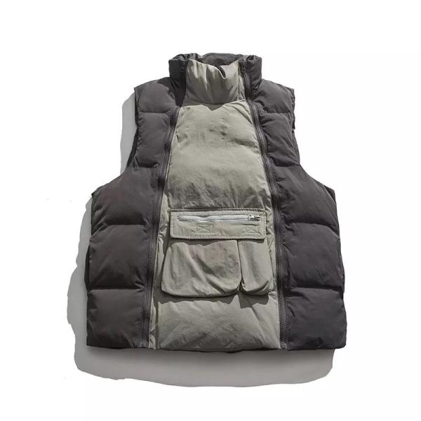 Retro Winter Contrast Color Sleeveless Stand Collar Thick Vest