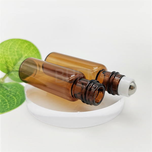 Empty Amber Glass Roller Bottles Essential Oil With Steel Roll