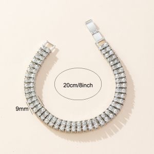 Fashion 2Rows 9mm Tennis Bracelet Hip Hop Iced Out Rhinestone Bracelets