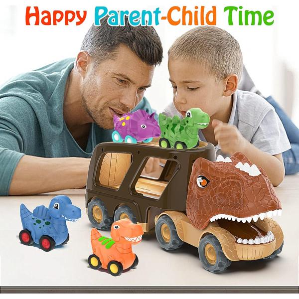 Friction Power Carrier Truck Pull Back Dino Car Dinosaur Car Toy for Kids and Toddlers