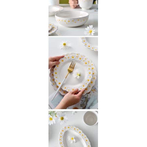 Daisy Underglaze Ceramic Dessert Plates , Faience Ceramic Dinner Set For Salad Food