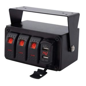 Quality DC12V 24V 3 Gang Red LED Light Rocker Switch Panel Box With Dual 4.8A USB Charger for sale