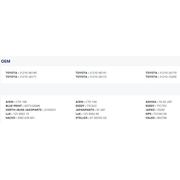 250*160*276 31210-26172 3VZ-E Toyota Clutch Pressure Plate