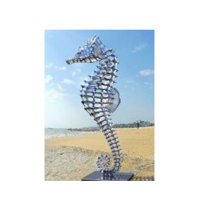 China Metal Animal Polished Stainless Steel Sculpture , Big Seahorse Sculpture on sale