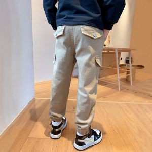 Army Green Black Khaki Boys Twill Pants Size 110-160 High Elasticity