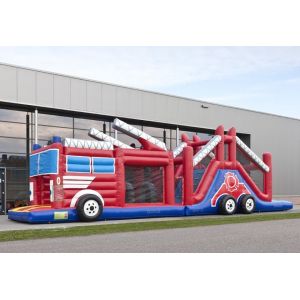 Funny Fire Truck Bounce House Obstacle Course With Climbing Wall