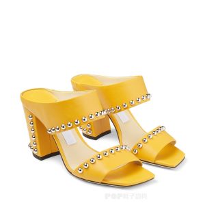 Lambskin ODM Women High Heeled Shoes With Metallic Dome Embellishments