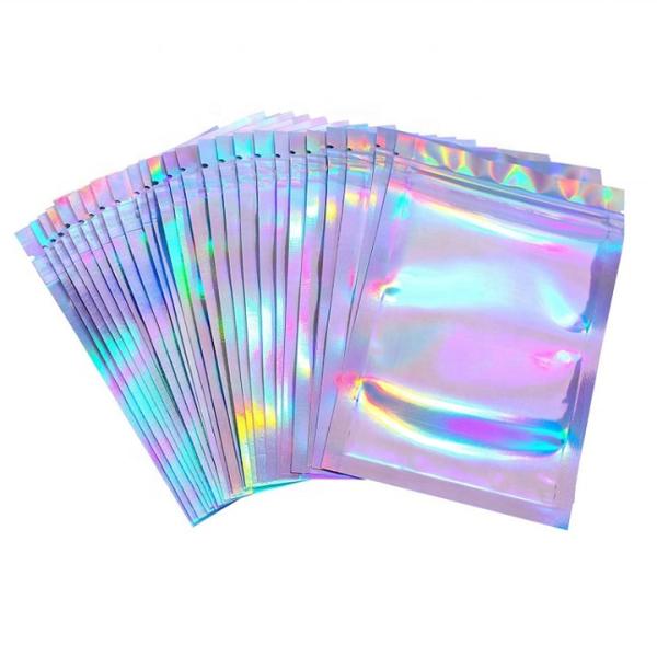 Small Mylar Plastic Biodegradable Heat Sealing Zipper Three Sides Food Packaging Holographic Bag