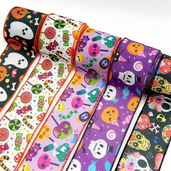 Cute Cartoon Halloween Wired Ribbon 63mm Festival Halloween Grosgrain Ribbon