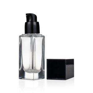 Cosmetic Packaging Empty Foundation Glass Bottle Square Clear Frosted F143 30ml