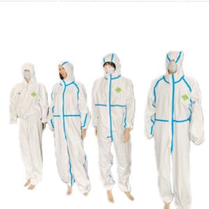 SMS Non Woven Disposable Protective Suit Breathable With Waterproof Hood