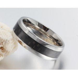 8mm Stainless Steel Carbon Fiber Inlay Wedding Band Polished For Men And Women