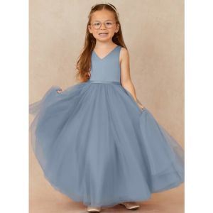 Quality New Design Blue Tulle Flower Girl Dress Children's Dresses Gown V-neck Customized Sleeveless for sale