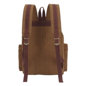 Large Travel Hiking Drawstring Canvas Leather Backpack Women'S Unisex