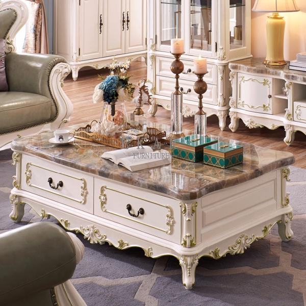 Marble Top Storage Living Room Wooden Coffee Table