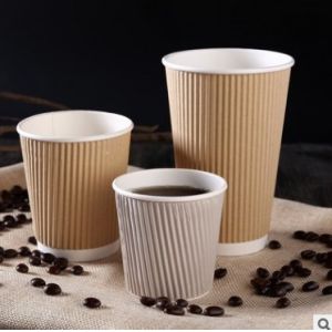 Recyclable Browm Kraft Double Wall Ripple Coffee Cup 8 Ounces For Hospital