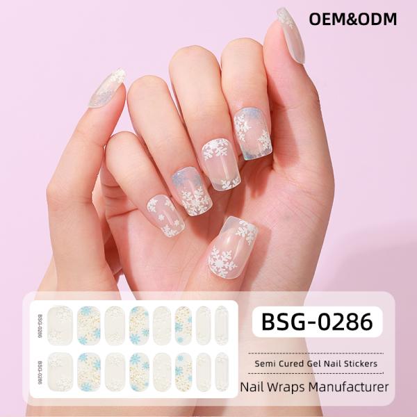 Exclusive design bronzing line flower bow snowflake light transparent Uv Polish Gel Strips Semi Cured Nail Wraps Sticker