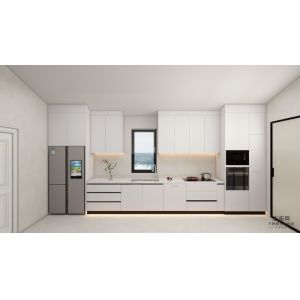 Quality White Stainless Steel Kitchen Cabinets Modern One-Wall Design With Built-In Appliances for sale
