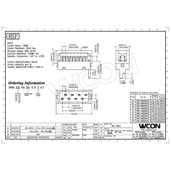 Idc Connector Types Wire To Board Connector 1.27mm wire to board terminal Connector Box Header
