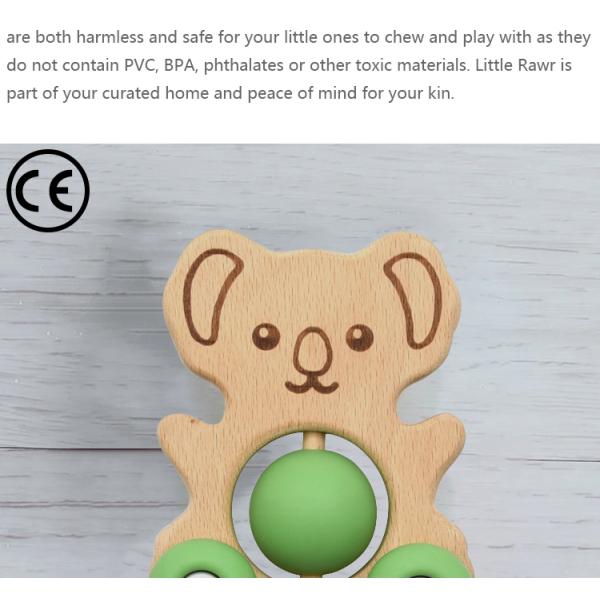 Educational Organic Beech pantone Color Baby Rattle Set Animal Shape