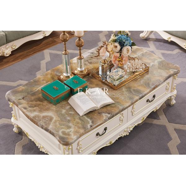 Marble Top Storage Living Room Wooden Coffee Table