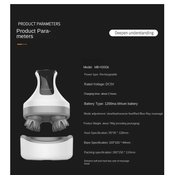 Portable Electric Head Scalp Vibrating Massager With Red Lights Infrared Physiotherapy DC5V