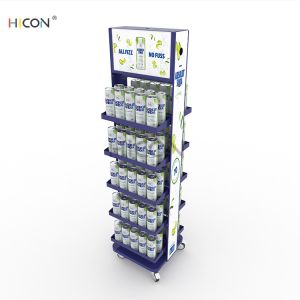 Movable Double-sided Blue Metal Drinks Cabinet Display Unit