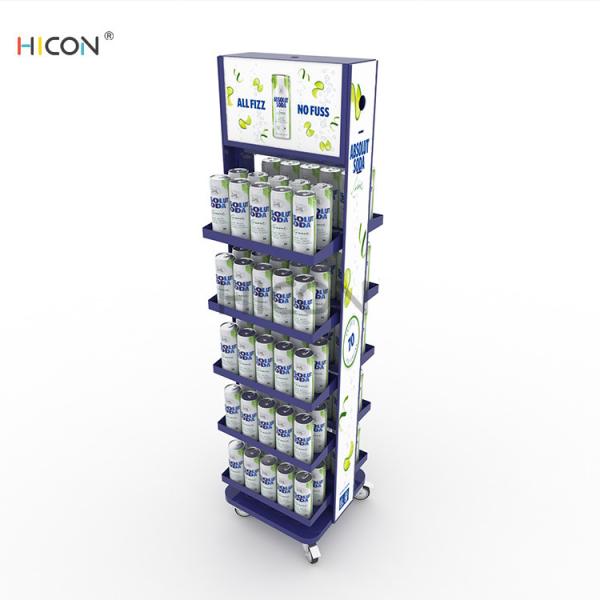 Buy Movable Double-sided Blue Metal Drinks Cabinet Display Unit at wholesale prices