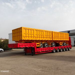 Heavy Mechanical Suspension 3 Axles 20FT 40FT Gooseneck Frame Low Flat Lowbed