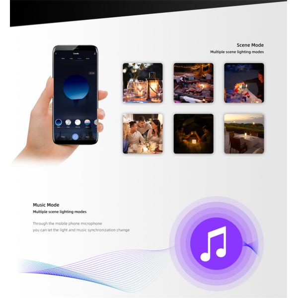 Phone Control Battery Operated Flameless LED Candle Light, Swing Flickering Ambiance Light