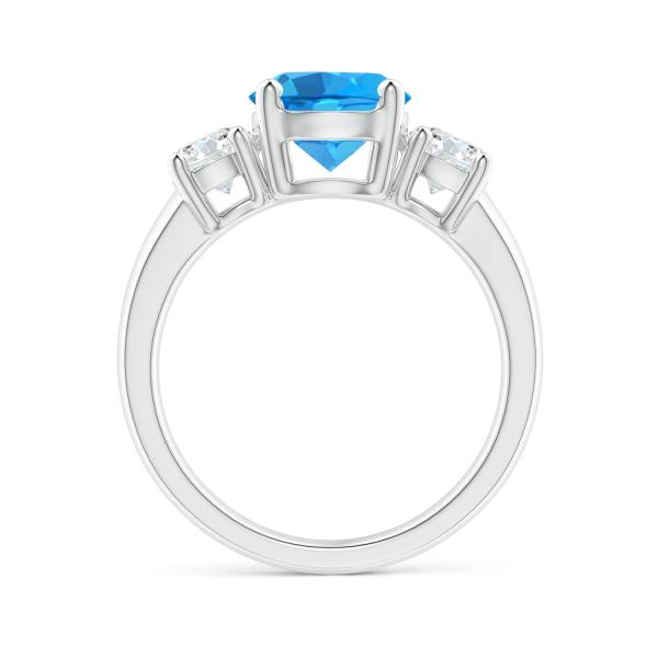 Classic Swiss Blue Topaz And CZ Three Stone Engagement Ring 925 Sterling Silver