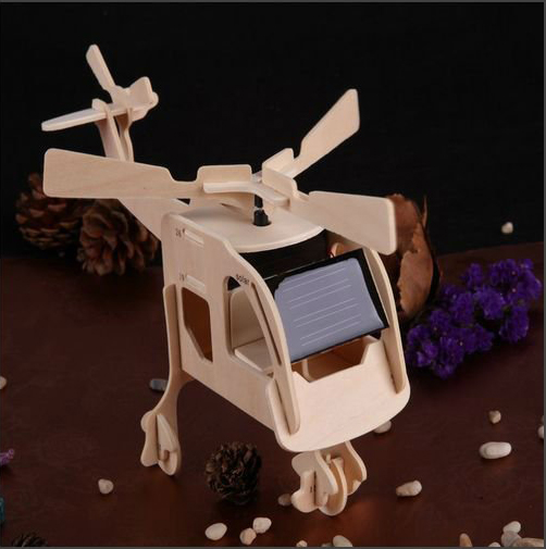 Children Solar Powered Helicopter 3D Puzzle Wooden Toys OEM/ODM